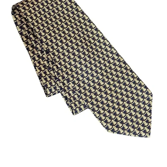 Salvatore Ferragamo Blue 100% Silk Toad LilyPad Whimsical Italy Tipped Tie